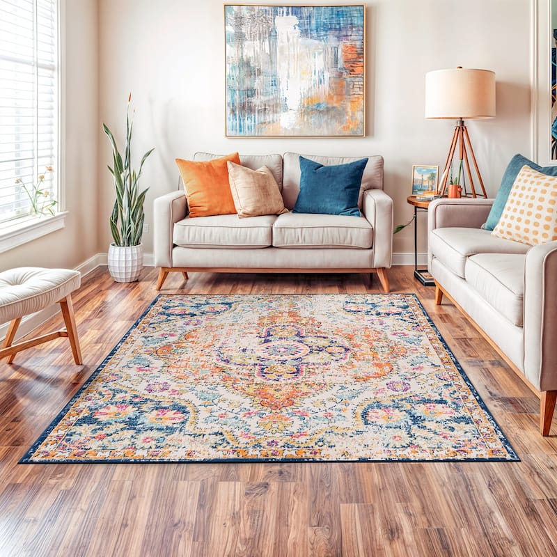The Curated Nomad Sunset Distressed Vintage Bohemian Rug - 6'6x"6'6" Sq - Multi