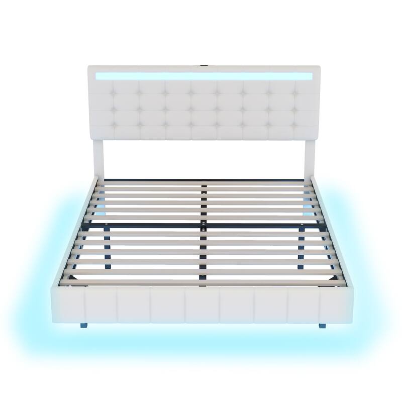 Queen Size Floating Bed Frame with LED Lights On Sale Bed Bath