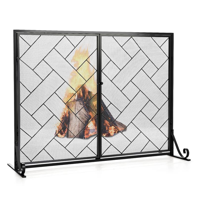 Costway 2-Panel Fireplace Screen w/ Double Door Fire Spark Guard - See Details