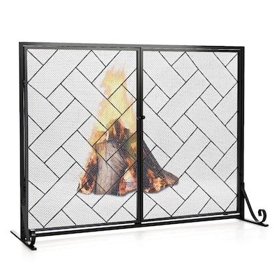 Costway 2-Panel Fireplace Screen w/ Double Door Fire Spark Guard - See Details