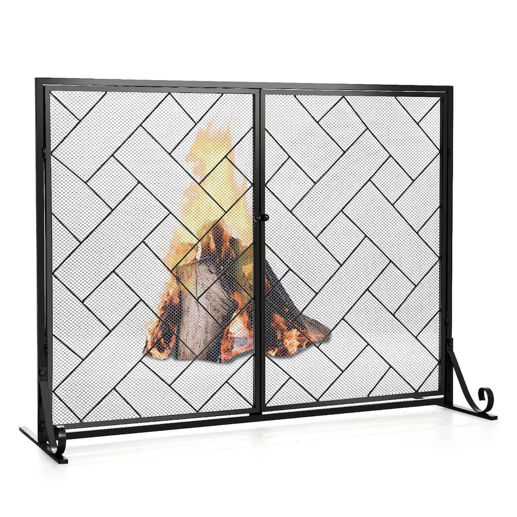 Costway 2-Panel Fireplace Screen w/ Double Door Fire Spark Guard - See Details
