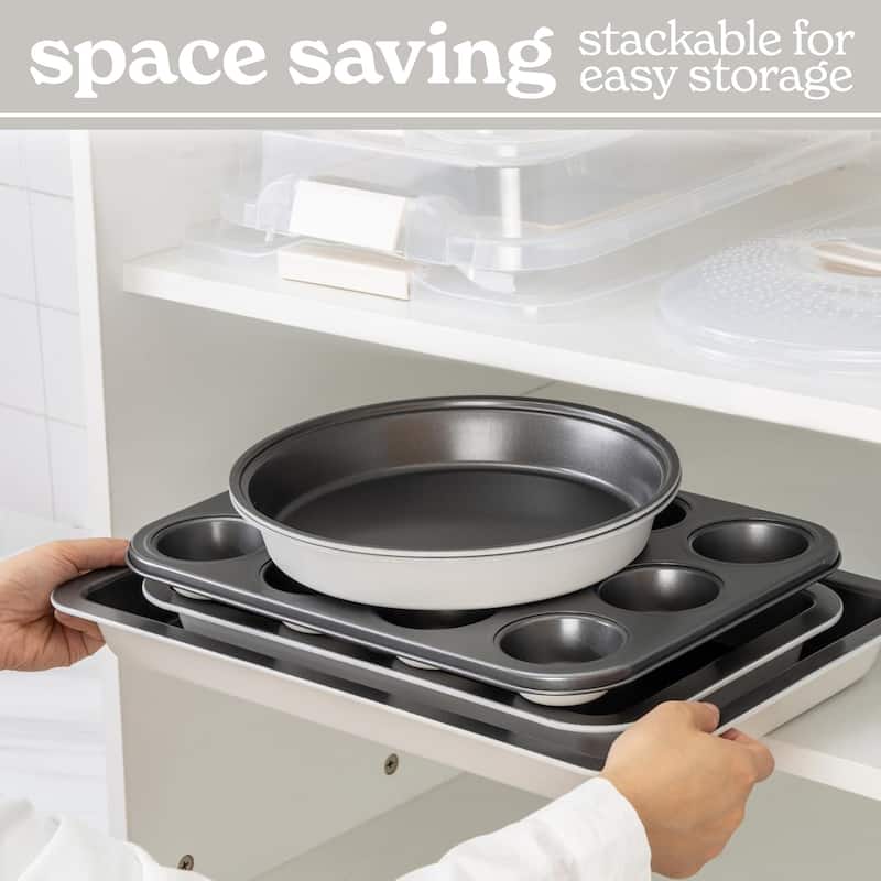 Country Kitchen Baking Pans Set 10 Piece Non-Stick Cake Pans with Carry Lids for Storage & Travel, Perfect for Parties Stackable