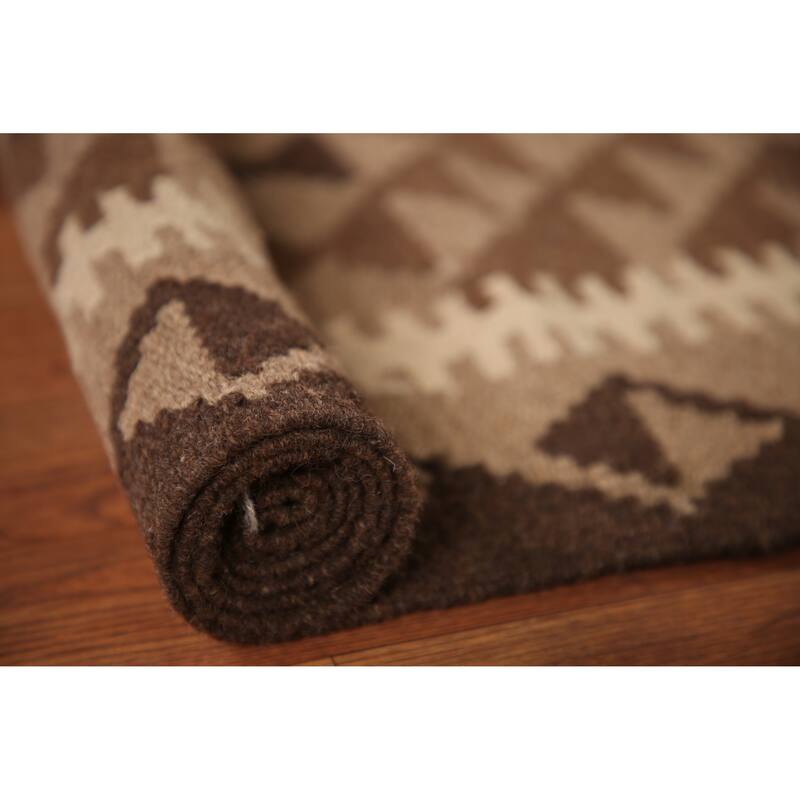Brown Kilim Oriental Area Rug Hand-woven Wool Foyer Carpet - 3'5" x 5'0"