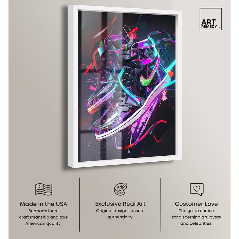 Neon Ribbons Sneakers Shadowbox by Art Remedy