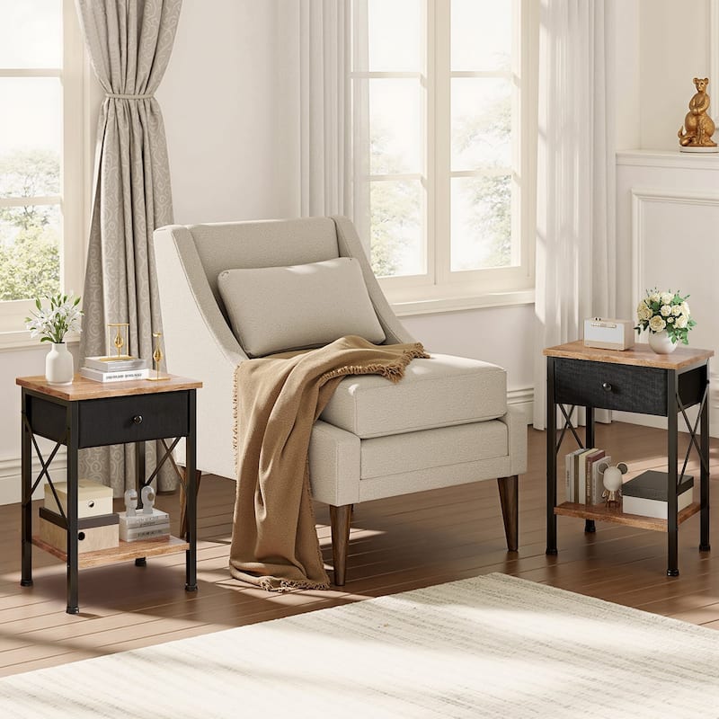 Javlergo 2 Pack X Frame Nightstand with Removable Fabric Drawer Easy to Clean Multifunctional End Table with Open Shelf