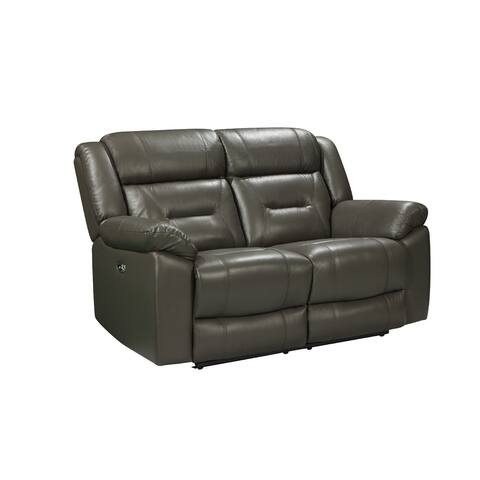 Lois 56 Inch Leather Power Recliner Footrest Loveseat, Grey