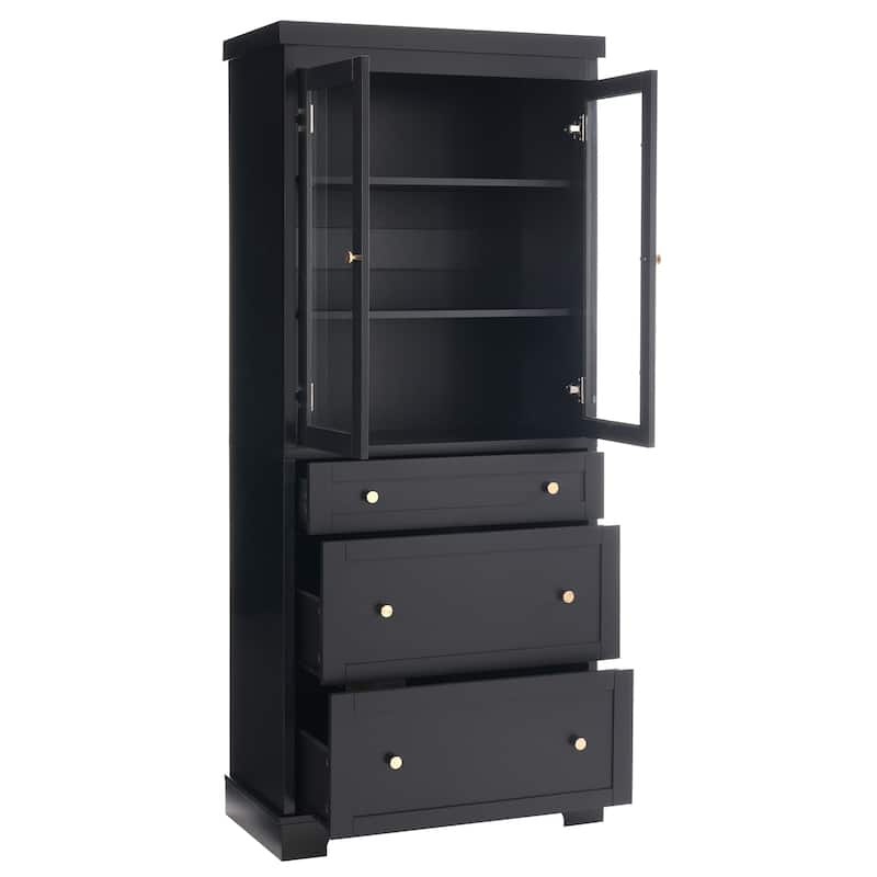 70.1" Modern High Freestanding Tall Bathroom Cabinet with 2 Adjustable Shelves, 3 Drawers, Soft Close Glass Doors