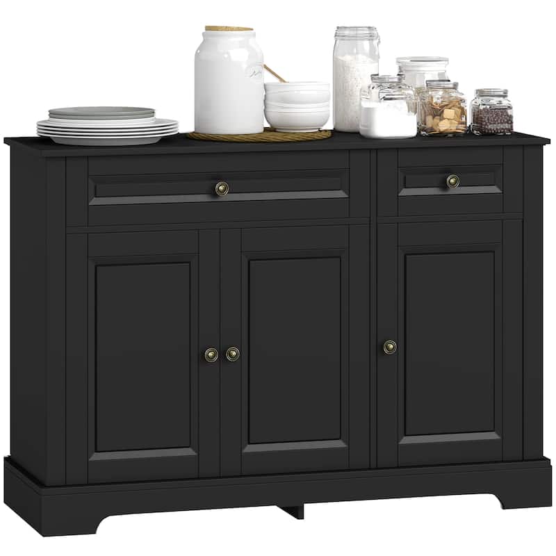 HOMCOM Modern Sideboard Buffet Cabinet with Storage Cupboards, 2 Drawers and Adjustable Shelves, Black