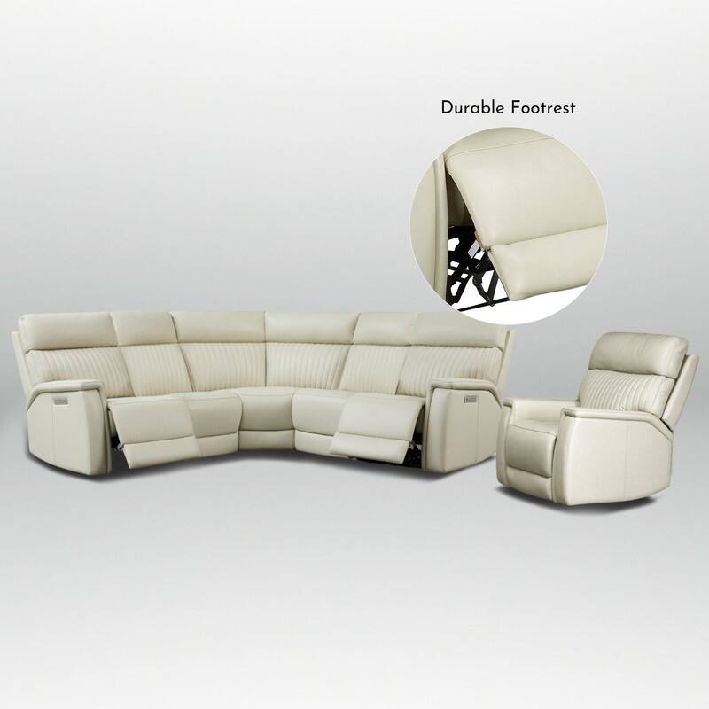 105" W Genuine Leather Power Reclining Sectional and Recliner Sofa Set with USB&USB-C Port, 2 Stationary Armlesschairs