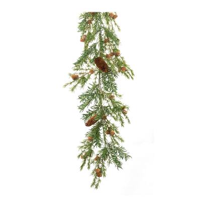 Pine Garland with Pinecones (Set of 2) - Green, Brown - 9 x 6 x 73