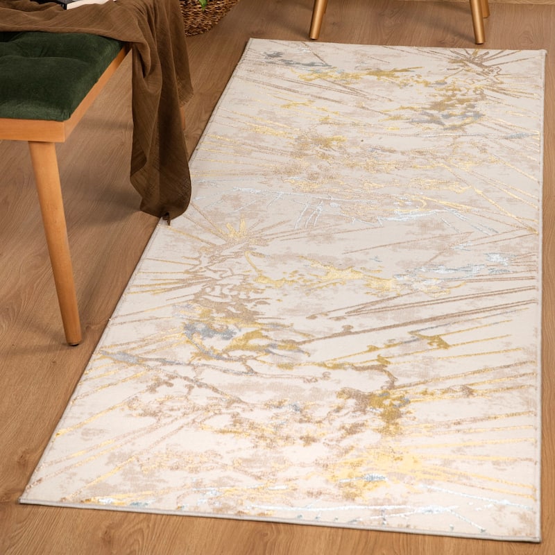 London Collection Cream/ Brown Abstract Area Rug