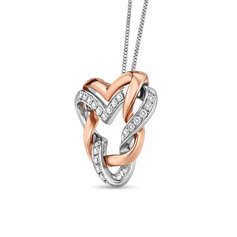 1/5 Cttw Natural Diamond 10KT 2-Tone Pink Gold Pendant