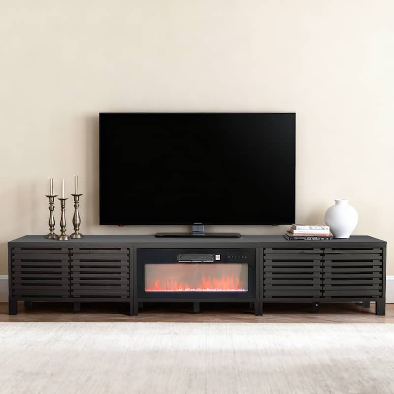 115" Modern Black Electric Fireplace TV Stands for TV's up to 120" with Remote