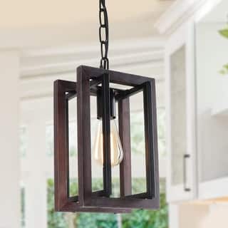Rust Square Farmhouse Pendant Light Fixture Wood Island Chandelier