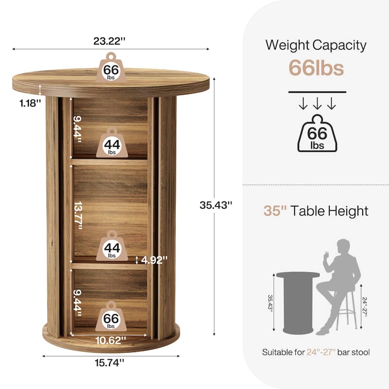 Round Bar Table, 35.4" Rustic High Top Wood Cocktail Unit