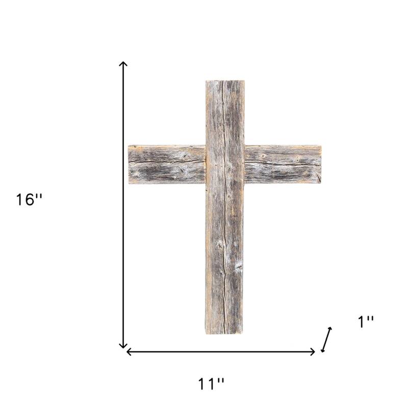 HomeRoots 16" X 11" Gray Wood Cross Hanging Dimensional Sculpture - 12" x 15" x 2"