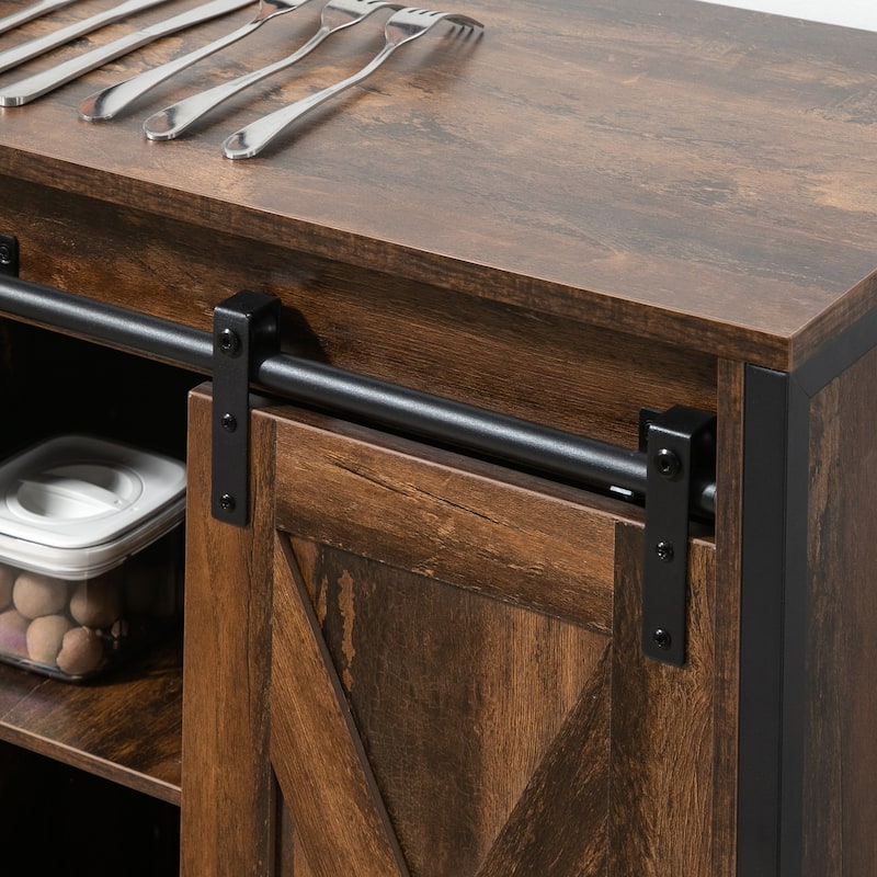 Industrial Sideboard Buffet Cabinet, Coffee Bar Cabinet, Kitchen Cabinet with Sliding Barn Doors - Rustic Brown
