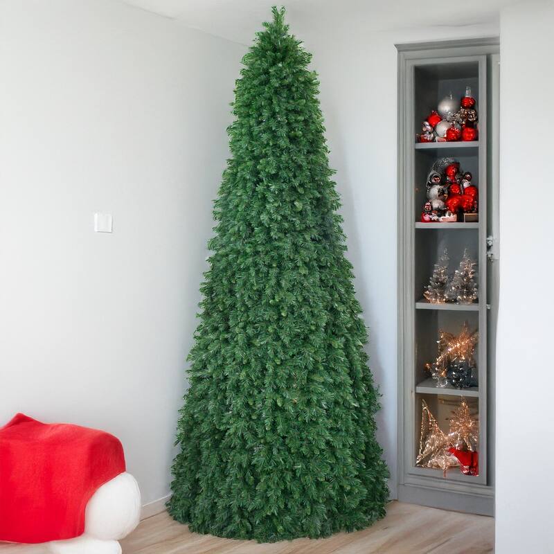 12' Pre-Lit Green Slim Pine Artificial Christmas Tree - Clear Lights - over-10-feet