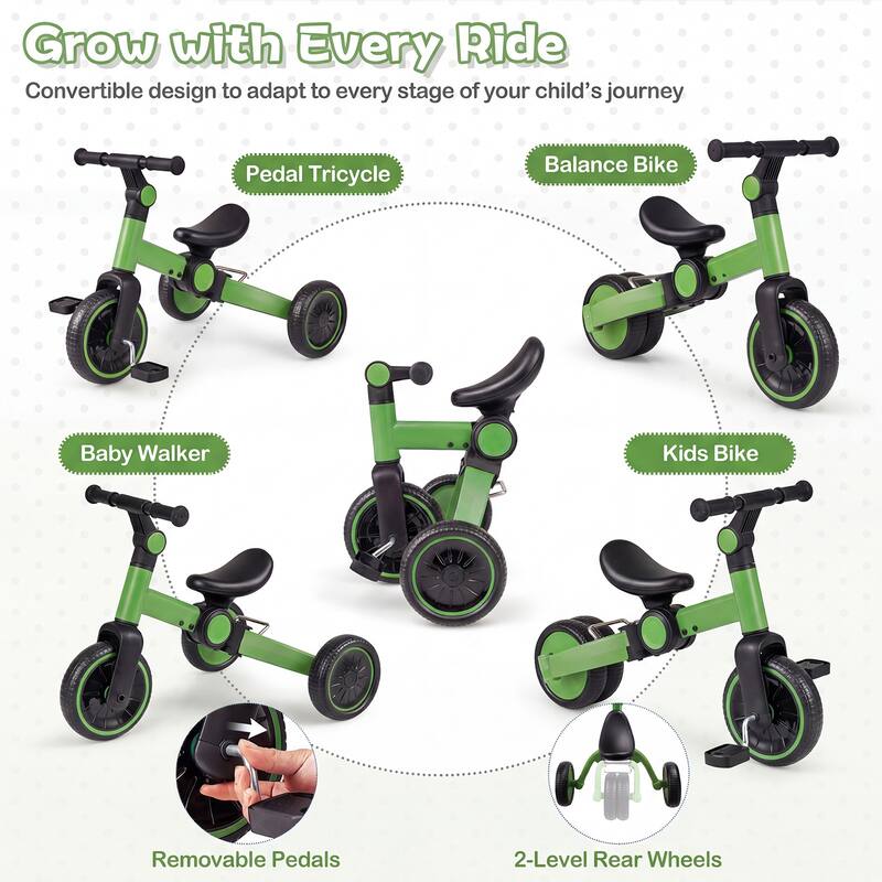 Gymax 5-In-1 Toddler Bike Kids Balance Bike w/ Removable Pedals
