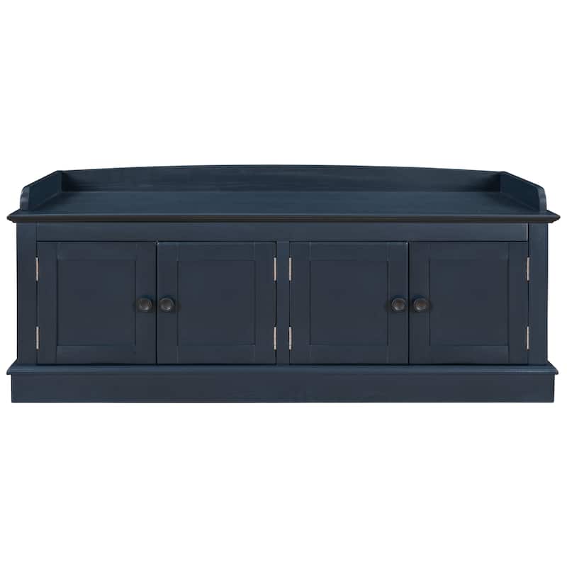 4-door Storage Bench with Adjustable Shelves and Removable Cushion - 42.7"L x 15.9"W x 17.4"H - Antique Navy