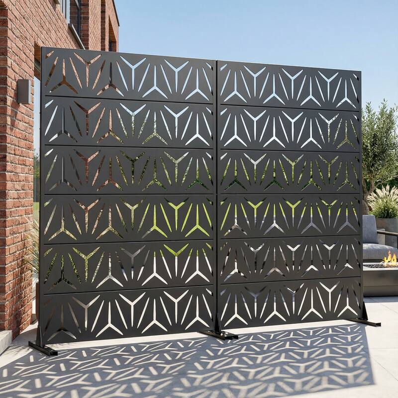 Dovelina Outdoor Freestanding Metal Privacy Screen Decorative Garden Fence (Set of 2) - Black - 72"x47"