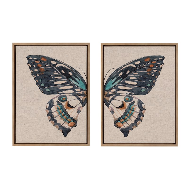 Sylvie Boho Butterfly Framed Canvas Art by Creative Bunch Studio - 2 Piece Set 18x24 - Gold