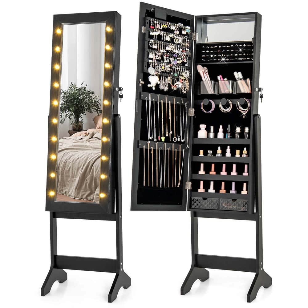 Costway LED Mirror Jewelry Cabinet with 20 LED Lights Full-Length - See Details