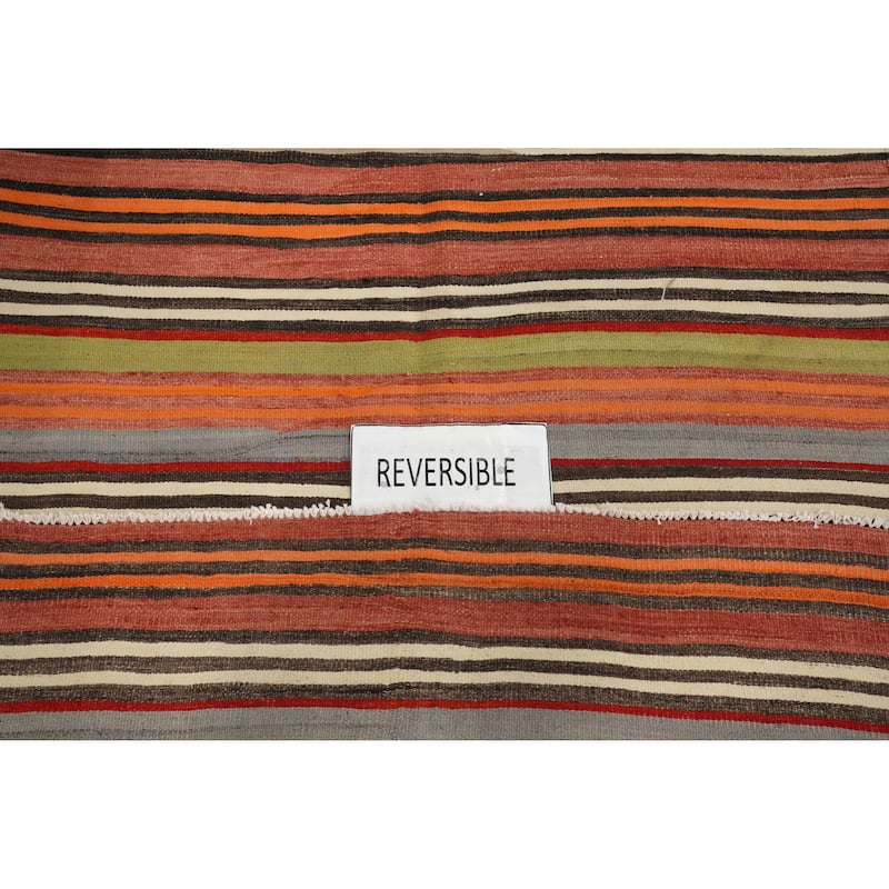 Hand Woven Oriental 100% Wool Carpet Southwestern Geometric Oranges & Rust Kilim Runner Rug - 9' 3'' X 4' 5''
