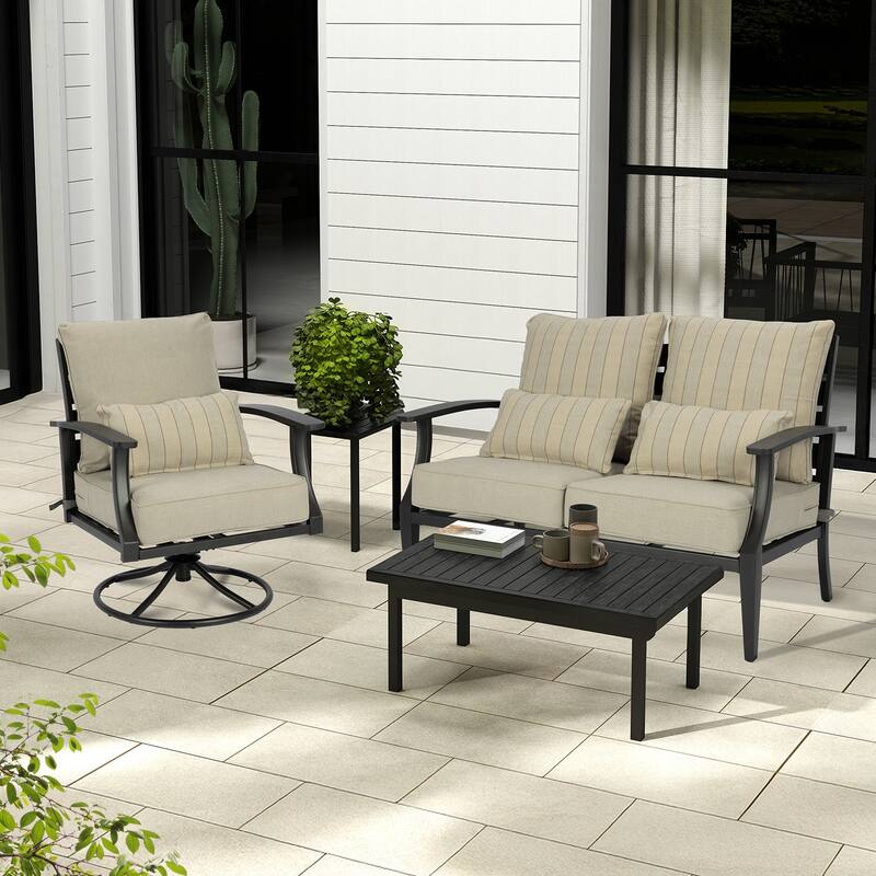 Aoodor 24'' x 24'' Outdoor Deep Seat Chair Cushion Set with Sponge Foam (Set of 2 Seats, 2 Backs, 2 Pillows) - 24"x24"