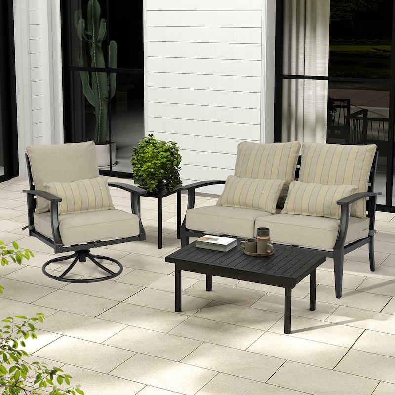 Aoodor Outdoor Deep Seat Chair Cushion Set (2 Back 2 Seater 2 Pillow)