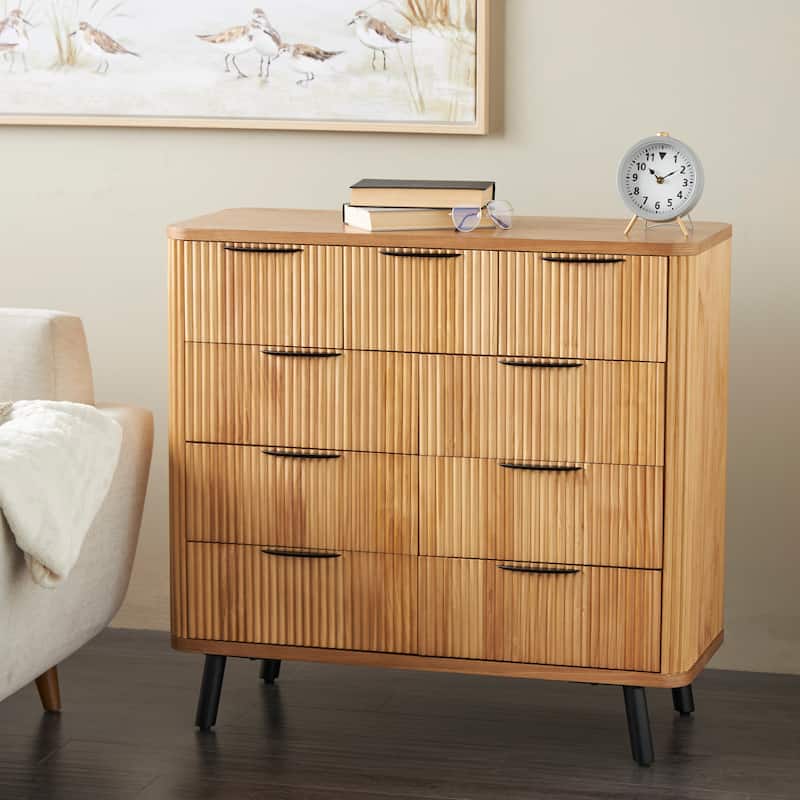 Brown Wood Ribbed 9 Drawer Room Chest - Brown