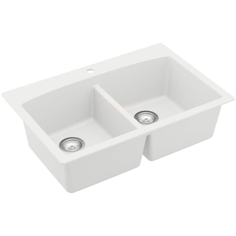 Karran USA QT-710 Drop-in Quartz/Granite 33" 1-Hole 50/50 Double Bowl - White