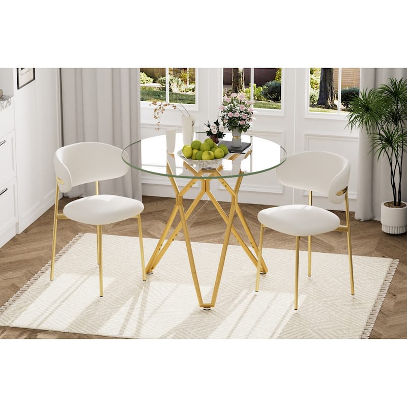 35.4-Inch Round Tempered Glass Dining Table, Suitable For 1-4 People, Space-Saving Small Kitchen Dining Table - Gold