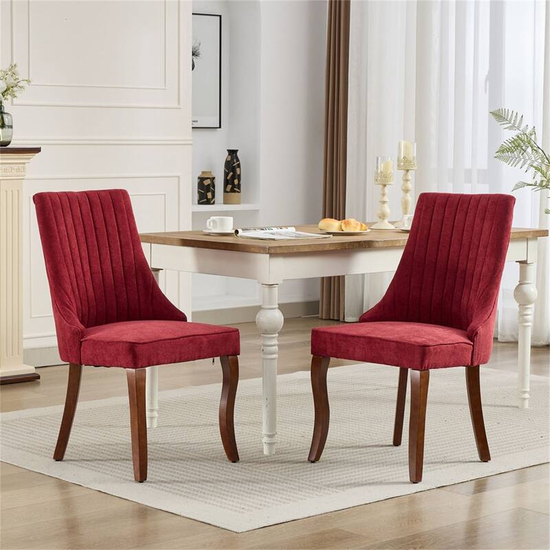 Set of 2 Fabric Upholstered Kitchen Dining Chairs with Solid Wood Legs