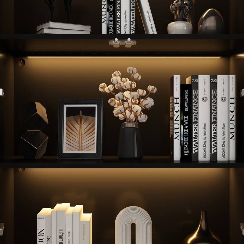Black Glass Door Combo Wardrobe with Multi-Color Light Strips