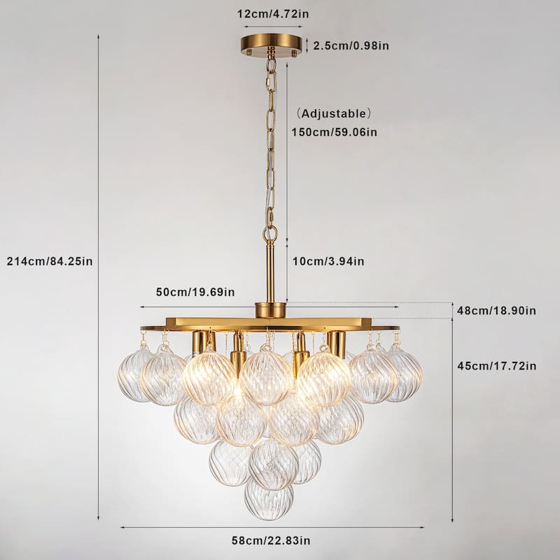 Starsky 8- Light 23in. Modern Glam Cluster Glass Bubble Chandelier with 28 Swirled Glass Globe Bubble