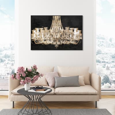 Oliver Gal 'Elegant Chandelier' Fashion and Glam Wall Art Framed Canvas Print Chandeliers - Gold, Black
