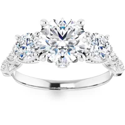 VS 3Ct Diamond 3 Stone Vintage Engagement Ring Lab Grown in White or Yellow Gold