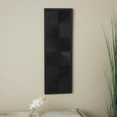 CosmoLiving by Cosmopolitan Black Wooden Handmade Carved Panel Geometric Wall Decor with Looped Sand Art Design