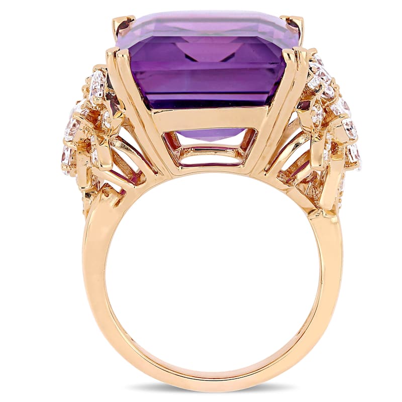 Miadora Rose Gold Octagon-Cut Amethyst and 1 3/4ct TDW Diamond Floral Cocktail Ring
