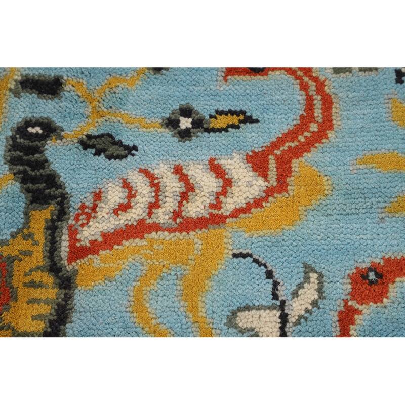 Animals Design Blue Ziegler Oriental Area Rug Hand-Knotted Wool Carpet - 7'10" X 10'0"