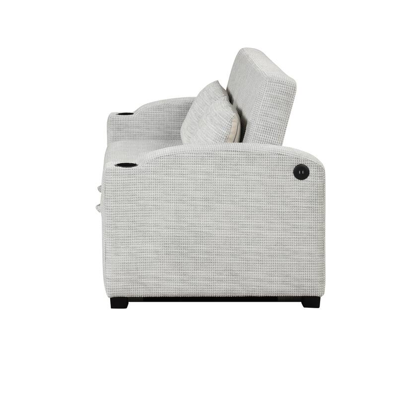 Pull Out Sofa Bed Modern Chenille Convertible Loveseat Sofa With Adjsutable Backrest, 2 Pillows, Cup Holders, Usb Ports