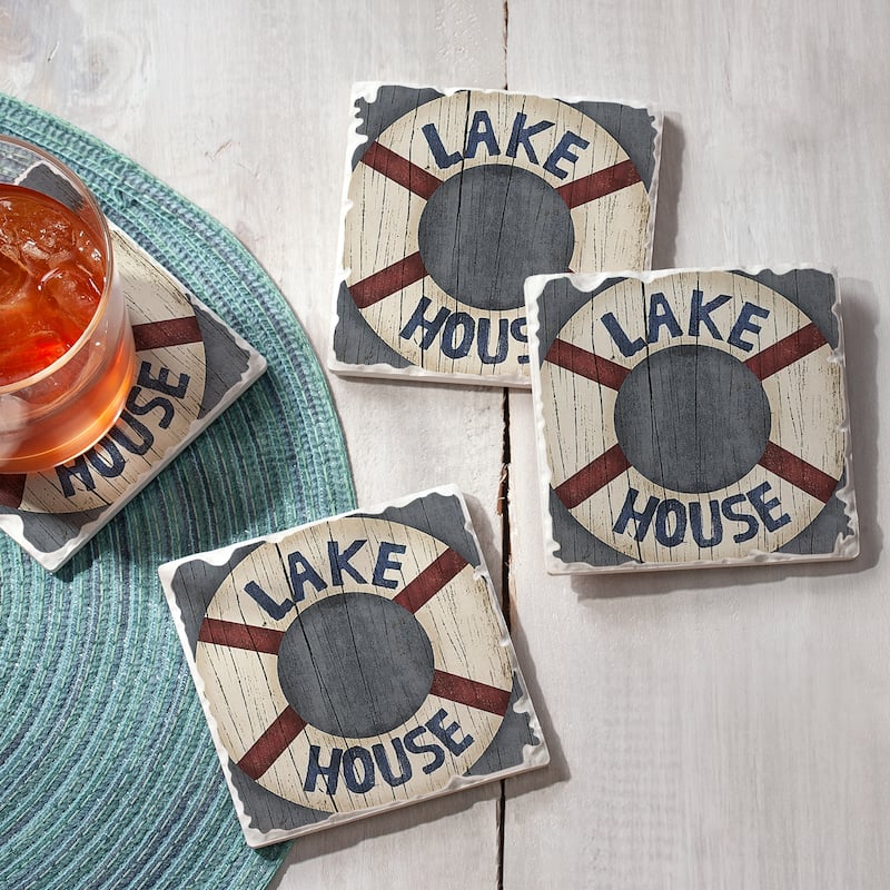 Counterart Absorbent Stone Coasters - Lake House Preserver - Set of 4 - 4x4x100