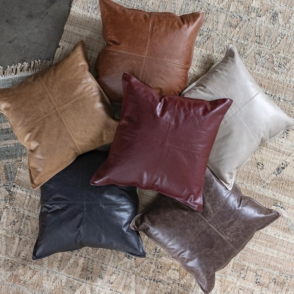 slide 2 of 19, Strick & Bolton Lindi Leather 22-inch Throw Pillow