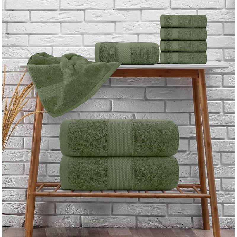 White Classic Luxury Cotton 8Pc Multi Size Towel Set [2 Bath Towels, 2 Hand Towels, 4 Washcloths]