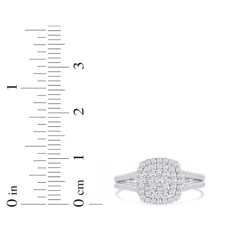 1/2ct TDW Diamond Double Halo Engagement Ring in 10K White Gold for Women