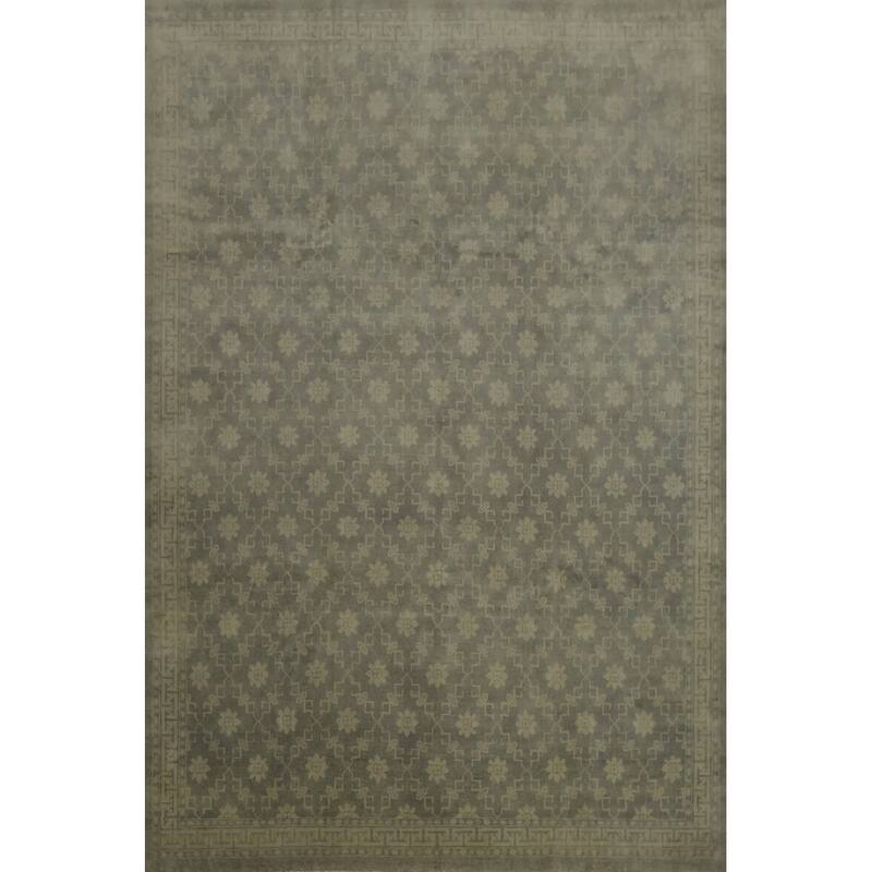 Hand Knotted Oriental 100% Wool Carpet Transitional All-Over Greys & Charcoal Khotan Area Rug - 9' 11'' X 8' 4''