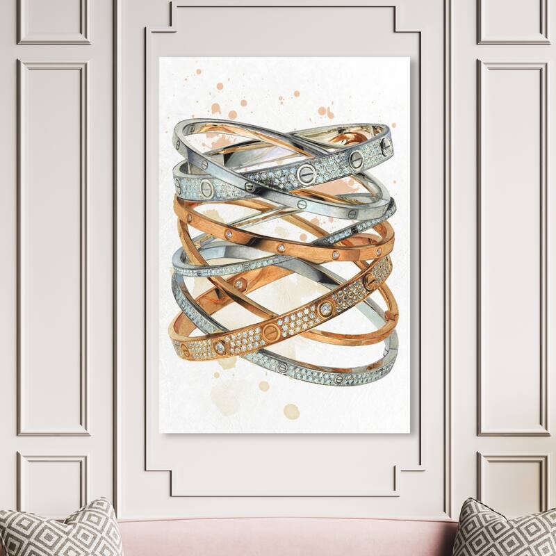 Wynwood Studio Fashion and Glam Doll Memories - Bling bling art Gray and Silver Glam Wall Art Canvas Print - 54 x 36