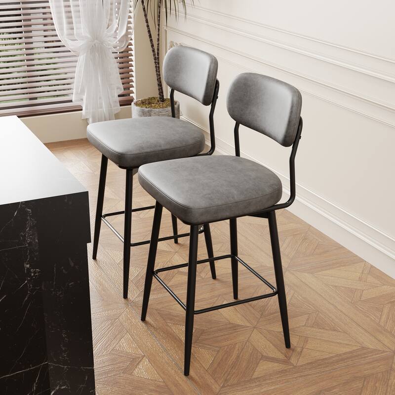 Bar Chairs Set of 2 Piece Set, 360 ° Swivel Bar Chair with Leather Cushions and Iron Brackets Counter Height Bar Chairs