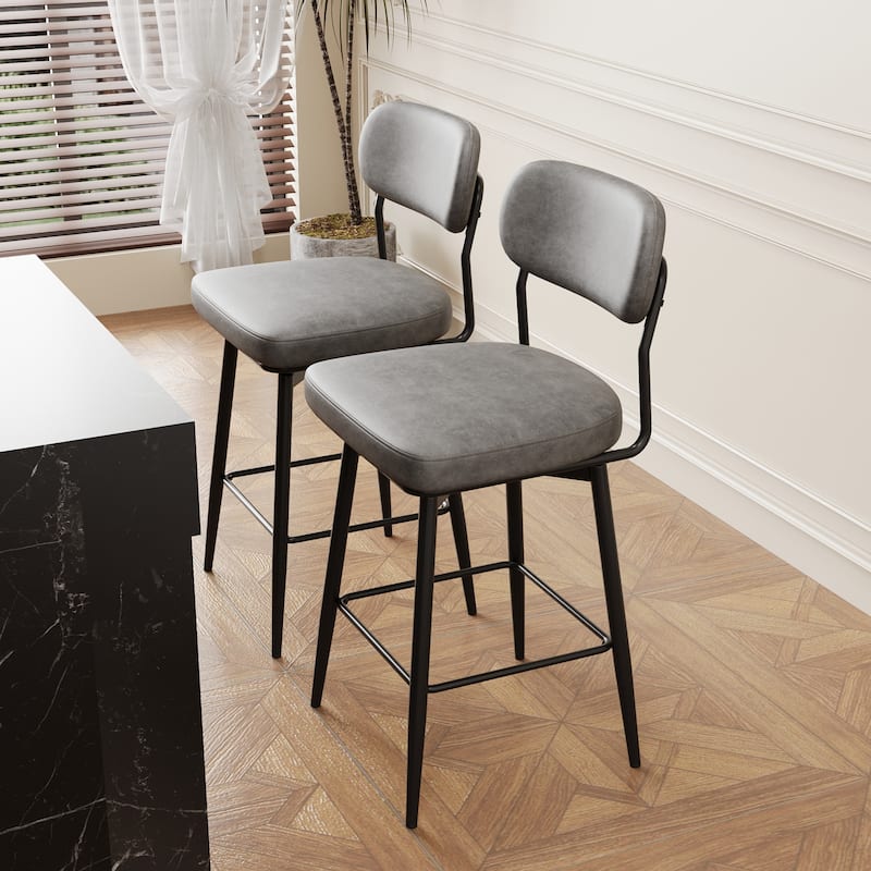 Swivel Dining Chairs Bar Stools Set of 2, Counter Height Stools with Leather Cushions and Footrest for Dining Room - Grey